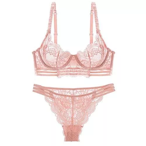 Guoeappa Unterwäsche & Dessous Damen Sexy Weiche Spitze Dessous Set Durchsichtig Unterwäsche Floral Spitze Bügel Sheer BH und Panty Set