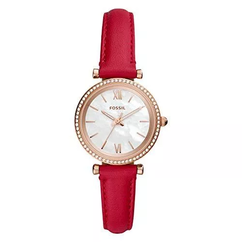 Fossil Uhren Fossil - Carlie Mini Analog Quarzuhr mit rotem Lederarmband für Damen ES4830