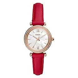 Fossil Uhren Fossil - Carlie Mini Analog Quarzuhr mit rotem Lederarmband für Damen ES4830