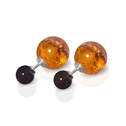 ANDANTE Schmuck ANDANTE Premium Collection - Echter OSTSEE Bernstein Ohrstecker in 925 Sterling Silber - Beidseitig - Zertifiziert - Gold des MEERES - Farbe Cognac und Kirsche