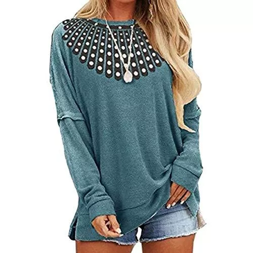 WXHNZYQ Pullover & Strickmode WXHNZYQ Herbst/Winter Damenmode Pullover Plus Size Rundhalsdruck Langarm Top Pullover