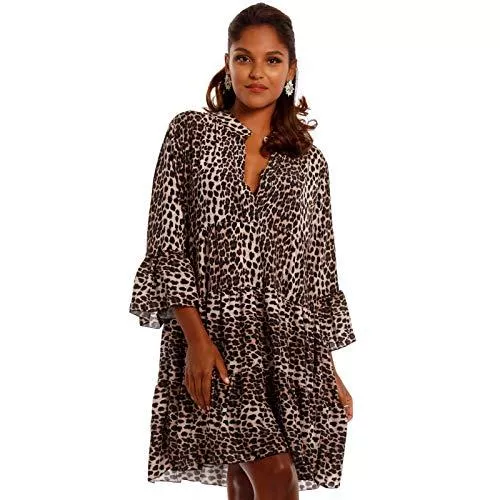 YC Fashion &amp; Style Freizeit YC Fashion &amp; Style Damen Tunika Kleid mit Leopard Muster Party-Kleid oder Freizeit-Minikleid H219