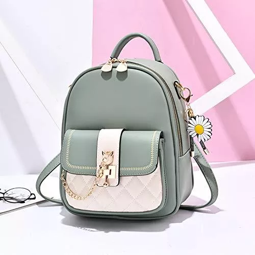 YLLHK Taschen & Rucksäcke YLLHK Damen Mini PU Leder Rucksack, Frauen Klein Elegant Anti-Theft Rucksack mit Abnehmbarer Schultergurt Leichte Cityrucksack, Große Kapazität, 22 * 27 * 11CM,Grün
