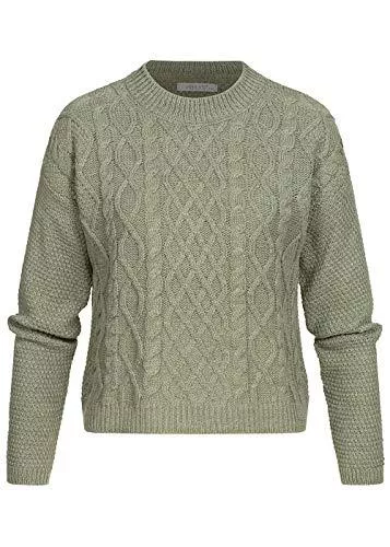 Hailys Pullover & Strickmode Hailys Damen High-Neck Strickpullover m. Flechtmuster hell Khaki grün