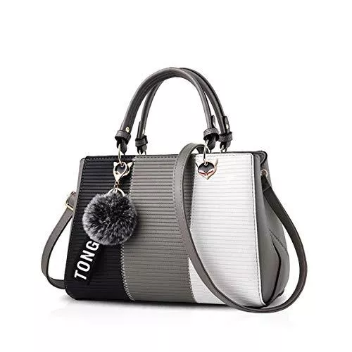 NICOLE &amp; DORIS Taschen & Rucksäcke NICOLE &amp; DORIS 2021 Neue Frauen Tasche Damen Leder Handtasche Mode Umhängetasche Mit Pompon abnehmbarem Schultergurt Handtasche Grau