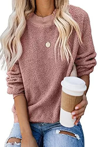 FANGJIN Pullover & Strickmode FANGJIN Damen Sweatshirts Langarm Rundhals Fleece Pullover Winter Oberteile Tops