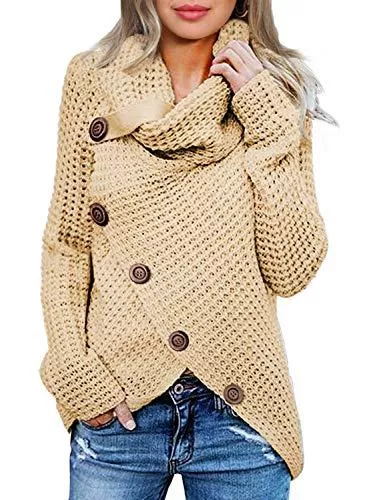 Aleumdr Strickjacken Aleumdr Rollkragenpullover Strickpullover Damen Oversize Rollkragen Pullover Grobstrick Winterpullover Strickpulli Sweater lässig Outwear Casual elegant S-2XL