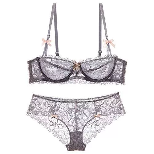 Dafang Unterwäsche & Dessous Dafang BH Spitze Schlanke Tasse Sexy Damen Unterwäsche Halbe Tasse Bequeme Und Atmungsaktive BH-Set 9186 Steel-Grey_70D