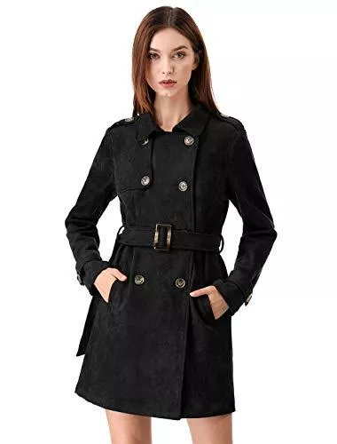 Allegra K Mäntel Allegra K Damen Langarm Zweireiher Faux Wildleder Trenchcoat Mantel