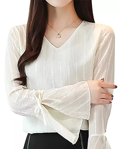 DOVWOER Langarmblusen DOVWOER Damen Sommer Bluse Hemd V Ausschnitt Rundhals Elegant Kurze Ärmel Tunika Casual Tops Oberteile