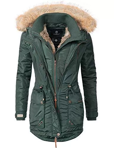 MARIKOO Mäntel MARIKOO Damen Wintermantel Winter Parka mit abnehmbarem Kunstfell Grinsekatze XS-3XL