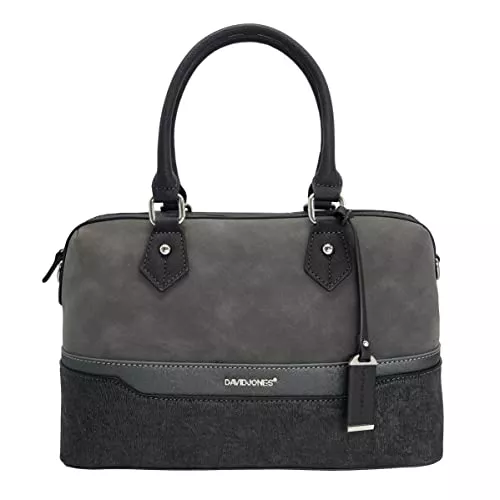 David Jones Taschen & Rucksäcke David Jones - Damen Bowling Handtasche - Frauen Multicolor Streifen Top Griff Henkeltasche - Mittelgroße Shopper Schultertasche - Nubuk Paillette Metallisch Gestreift Leder Elegant Tasche - Beige Grau