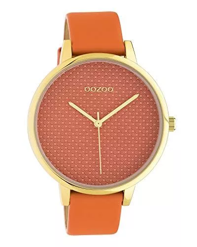 Oozoo Uhren Oozoo Damenuhr mit Struktur Zifferblatt und Lederband 42 MM Goldfarben/Orange C10592