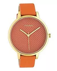 Oozoo Uhren Oozoo Damenuhr mit Struktur Zifferblatt und Lederband 42 MM Goldfarben/Orange C10592