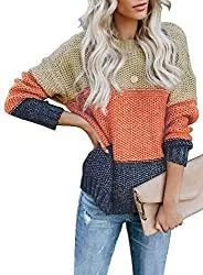 FIYOTE Pullover & Strickmode FIYOTE Pullover Damen Strickpullover Farbblock Pullis Casual Winter Sweater Sweatshirt Winter Bluse Streifenpullover S-XXL