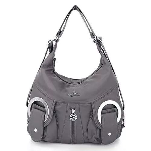 angel kiss Taschen & Rucksäcke Angel Kiss Damen Handtasche Umhängetaschen Damenhandtasche Schultertasche Lederhandtasche Wasserdicht Tragetasche elegante Rucksack hand taschen damen groß Henkeltaschen mit vielen fächern Grau