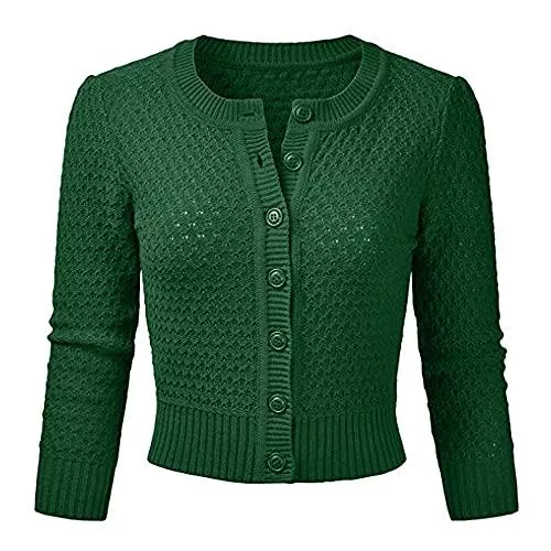 Vertvie Jacken Vertvie Damen Bolero Kurze Strickjacke Langarm Cardigan Elegante Jacke Rundhalsausschnitt Stricken Strickweste mit Knopf