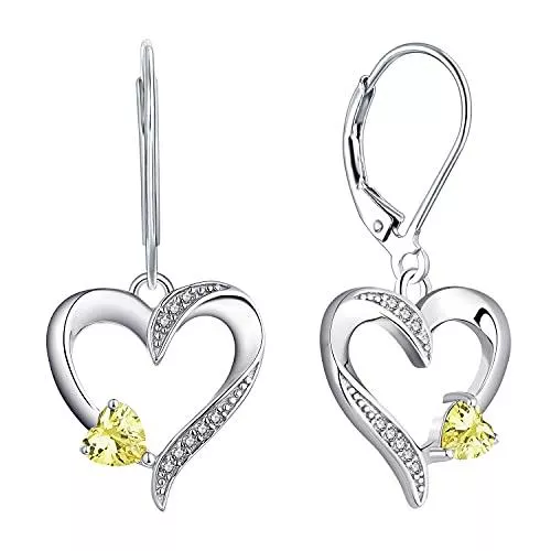 YL Schmuck YL Herz Ohrringe 925 Sterling Silber Schnitt 12 Geburtsstein Zirkonia Liebe Herz Tropfen Ohrringe für Damen