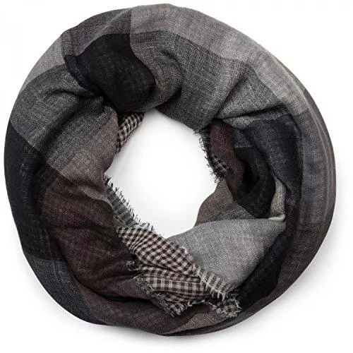 styleBREAKER Schals & Tücher styleBREAKER warmer Karo Muster Loop Schlauchschal mit Fransen, Unisex 01018037