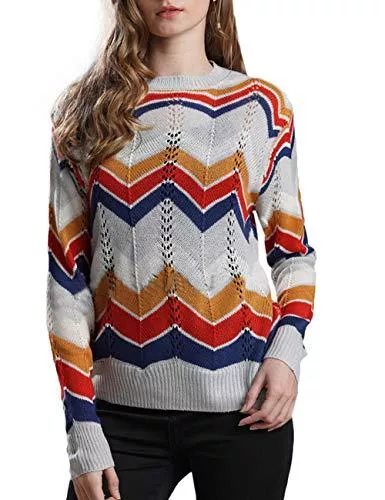 SOMTHRON Pullover & Strickmode Damen O-Neck Langarm Gestreift Strickwaren Leichter Winter Gestrickt Regenbogen Pullover Sweater