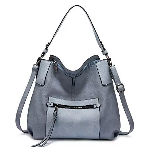 Realer Taschen & Rucksäcke Realer Handtasche Damen Shopper Leder Umhängetasche Groß Schultertasche Frau Elegant Henkeltasche Hobo Taschen mit Abnehmbar Schulterriemen Hellblau