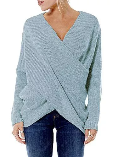 YOINS Pullover & Strickmode YOINS Damen Pullover Oberteile Strickpullover für Damen Herbst Winter Langarm V-Ausschnitt Batwing Cross Front